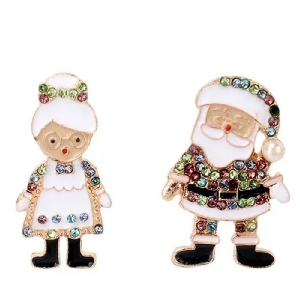 NWT Mr. Claus Mrs. Claus Mismatch Holiday Christmas Stud Earrings Pastel Pearl